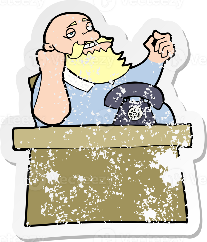 retro distressed sticker of a cartoon arrogant boss man drawing png