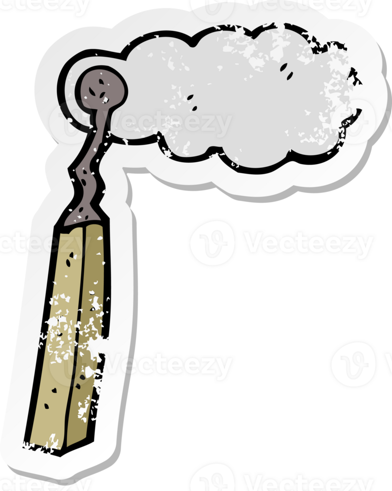 retro distressed sticker of a cartoon burnt match drawing png