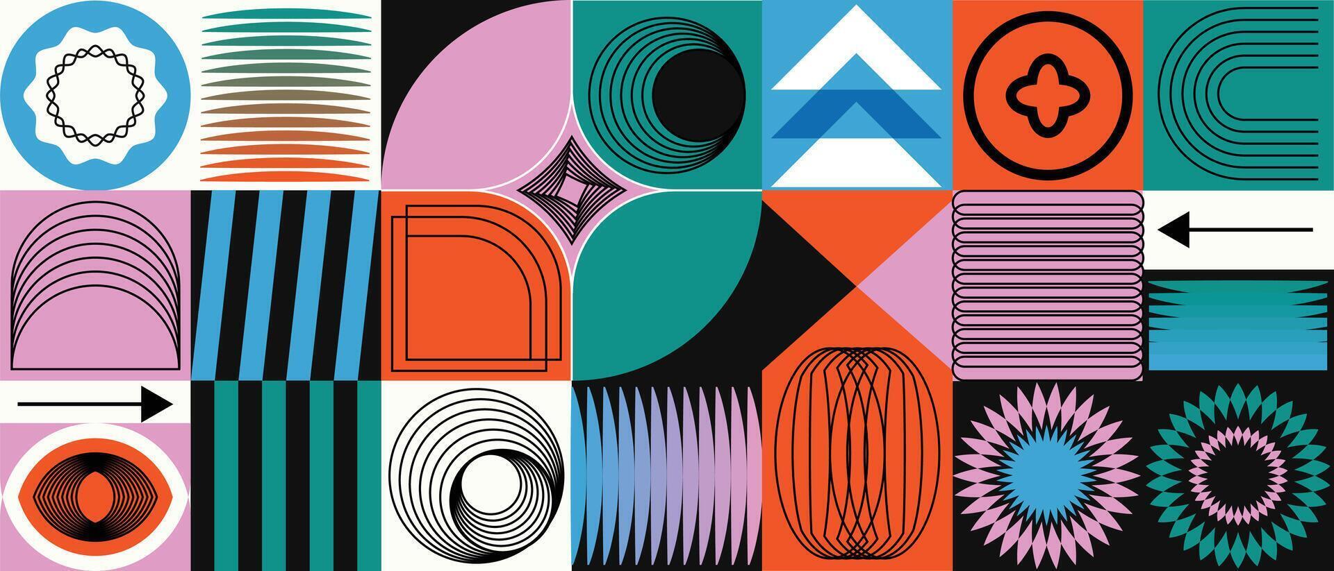 Abstract geometric gradient pattern design background . Wallpaper design with gradient color, circle, square and polygon shape. Modern and trendy illustration perfect for decor, cover, print. vector