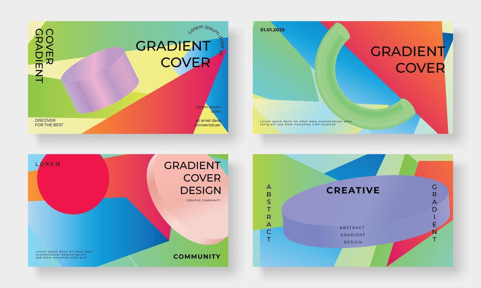 Set of template background design . Collection of creative abstract gradient vibrant colorful perspective 3d geometric shape background. Art design for business card, cover, banner, wallpaper. vector