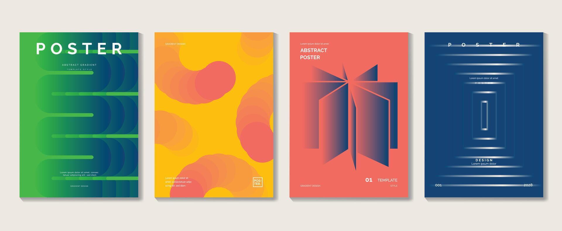 Abstract gradient poster background set. Minimalist style cover template with vibrant perspective 3d geometric prism shapes collection. Ideal design for social media, cover, banner, flyer. vector