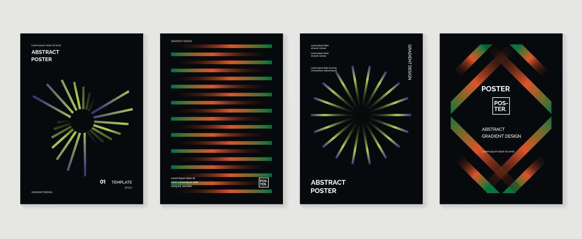 Abstract gradient poster background set. Minimalist style cover template with vibrant perspective 3d geometric prism shapes collection. Ideal design for social media, cover, banner, flyer. vector