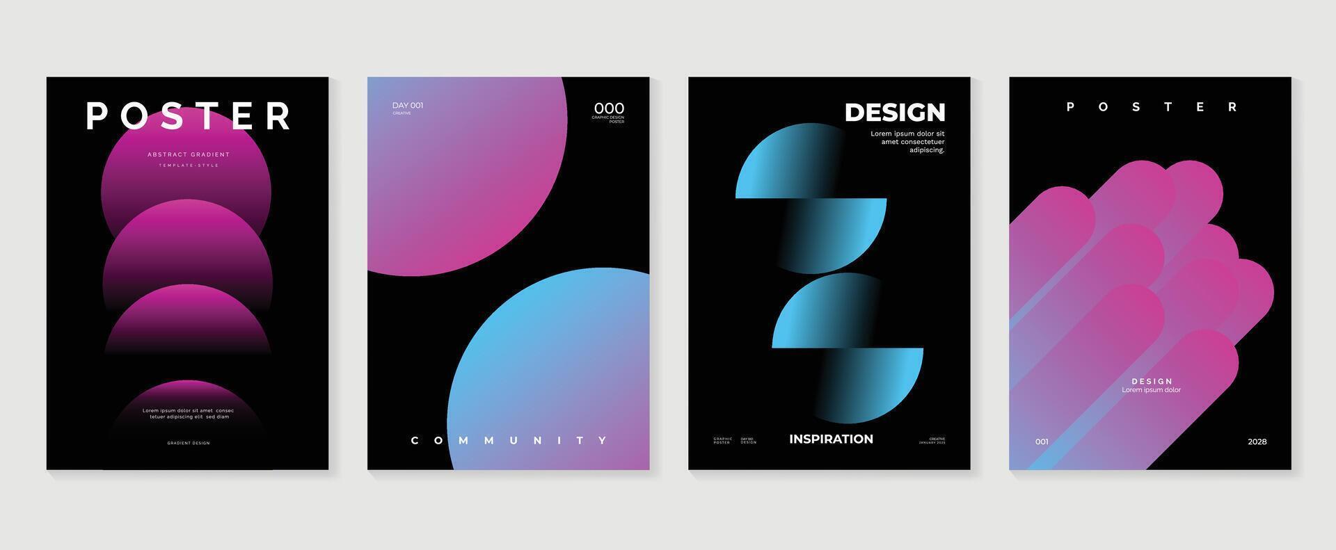 Abstract gradient poster background set. Minimalist style cover template with vibrant perspective 3d geometric prism shapes collection. Ideal design for social media, cover, banner, flyer. vector