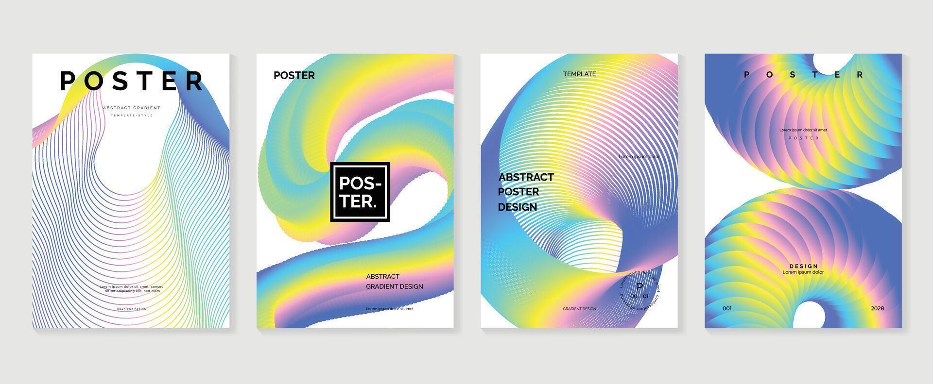 Abstract gradient poster background set. Minimalist style cover template with vibrant perspective 3d geometric prism shapes collection. Ideal design for social media, cover, banner, flyer. vector