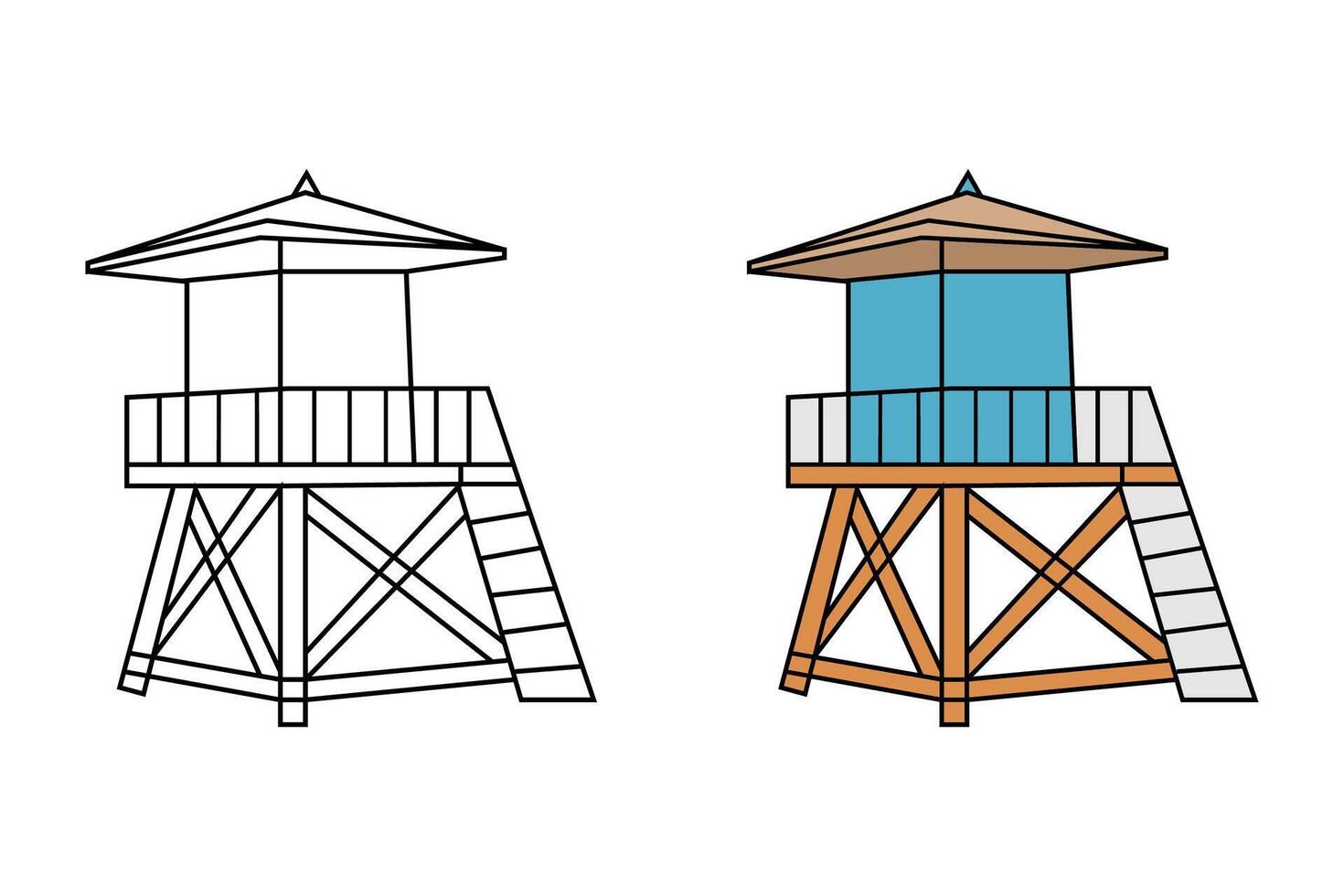 Cartoon style lifeguard tower outline isolated on white background. vector