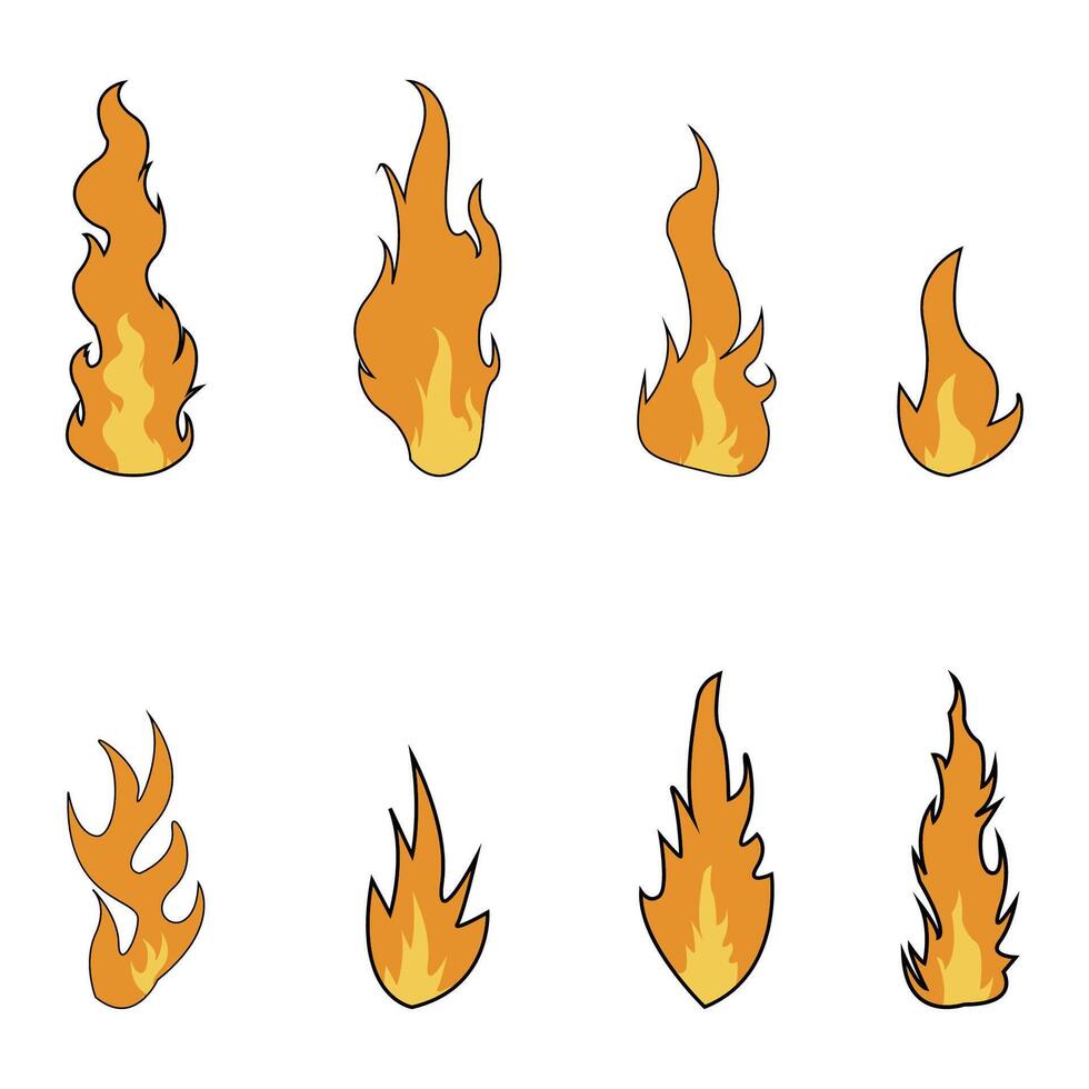 Abstract fire flame collection. Fire flame isolated on white background. vector