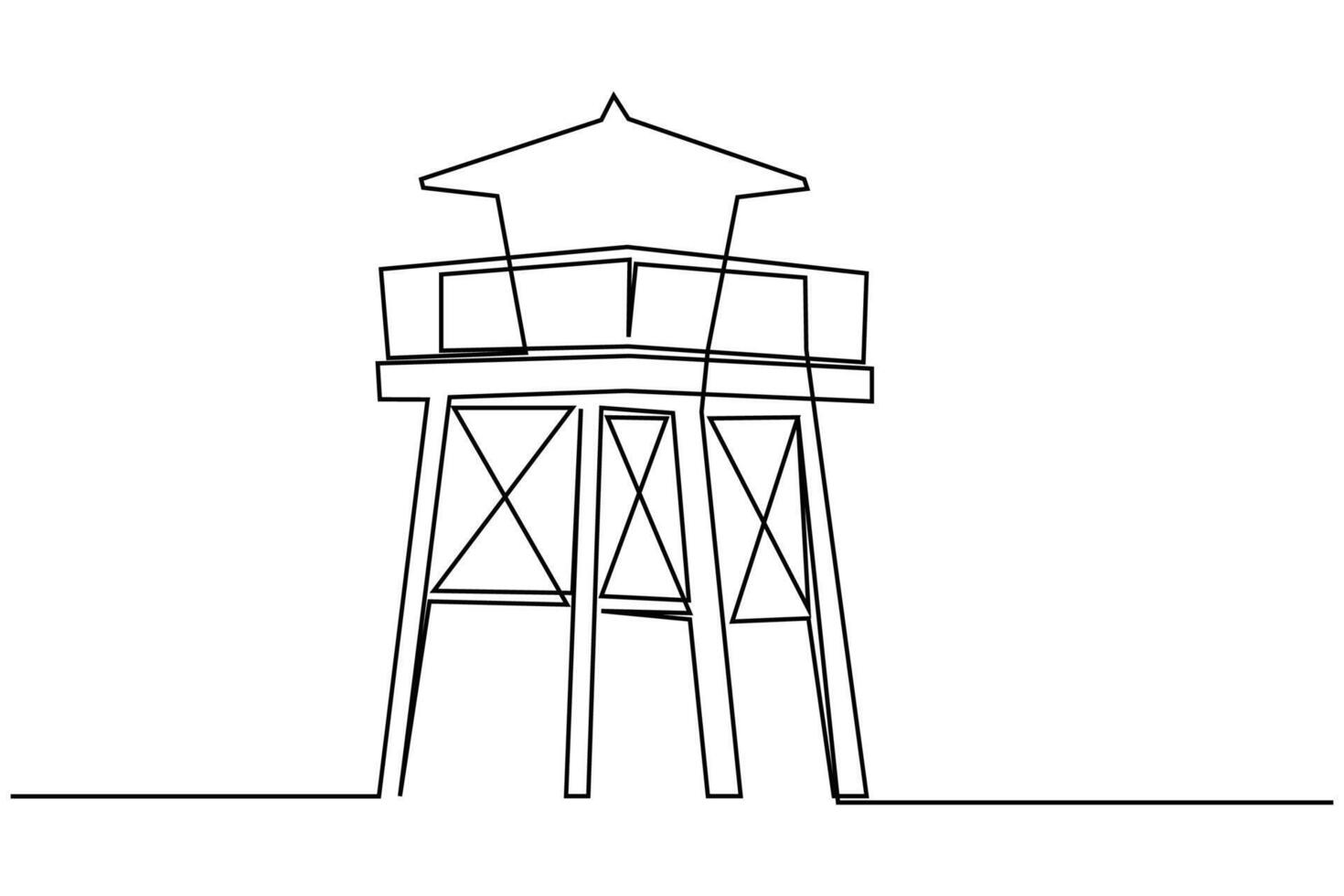 Lifeguard tower continuous one-line drawing. vector