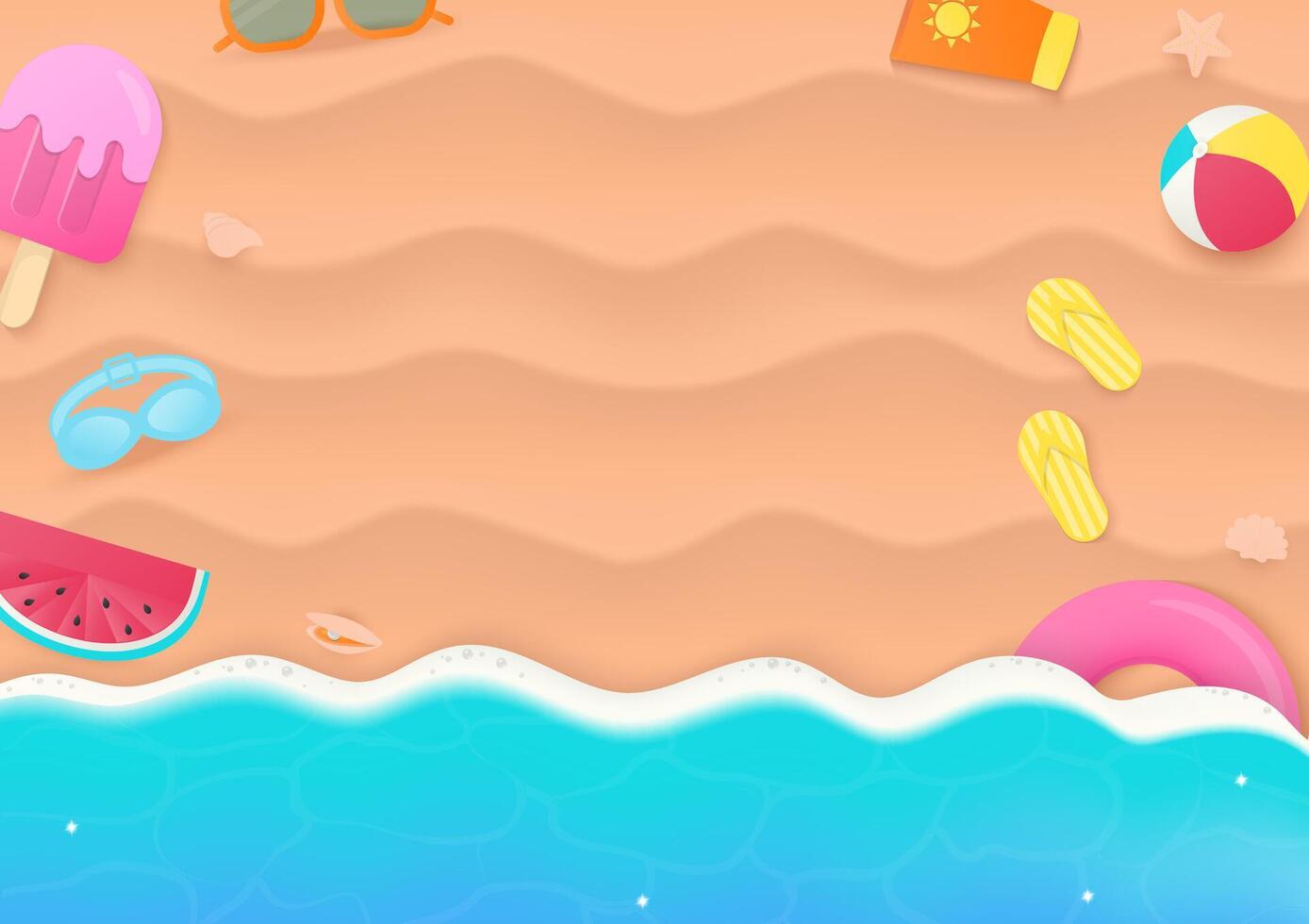 Summer elements on the beach background vector