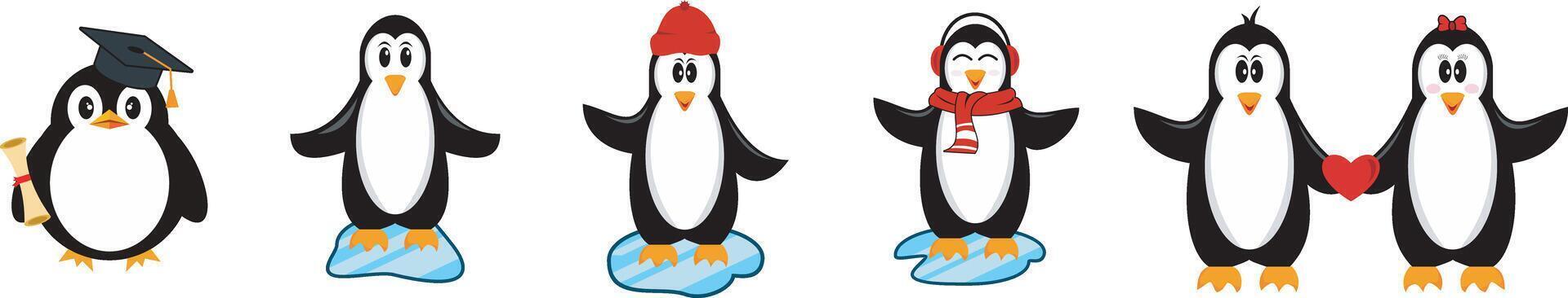 collection of cute penguin characters vector