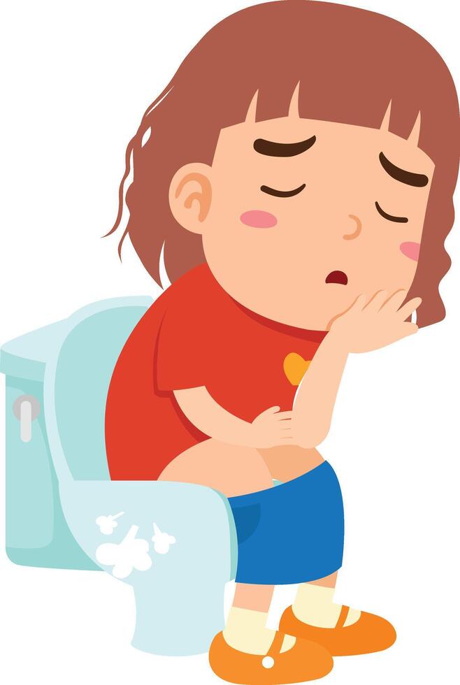 Kid girl sitting on toilet vector
