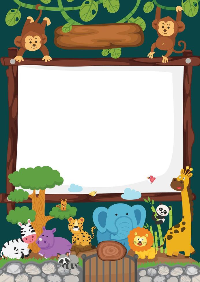 Empty banner template with zoo illustration vector