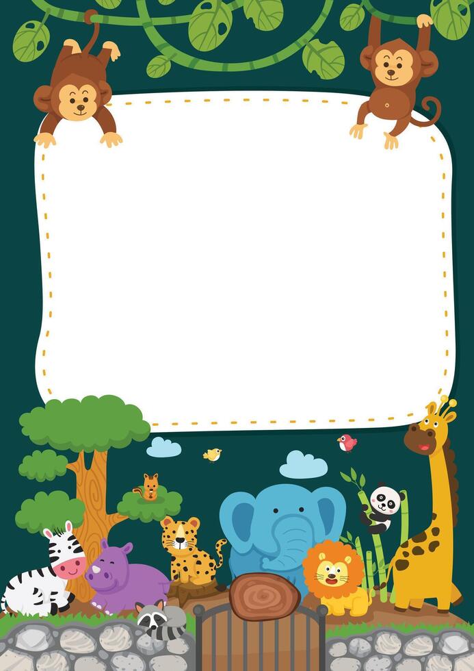 Empty banner template with zoo illustration vector