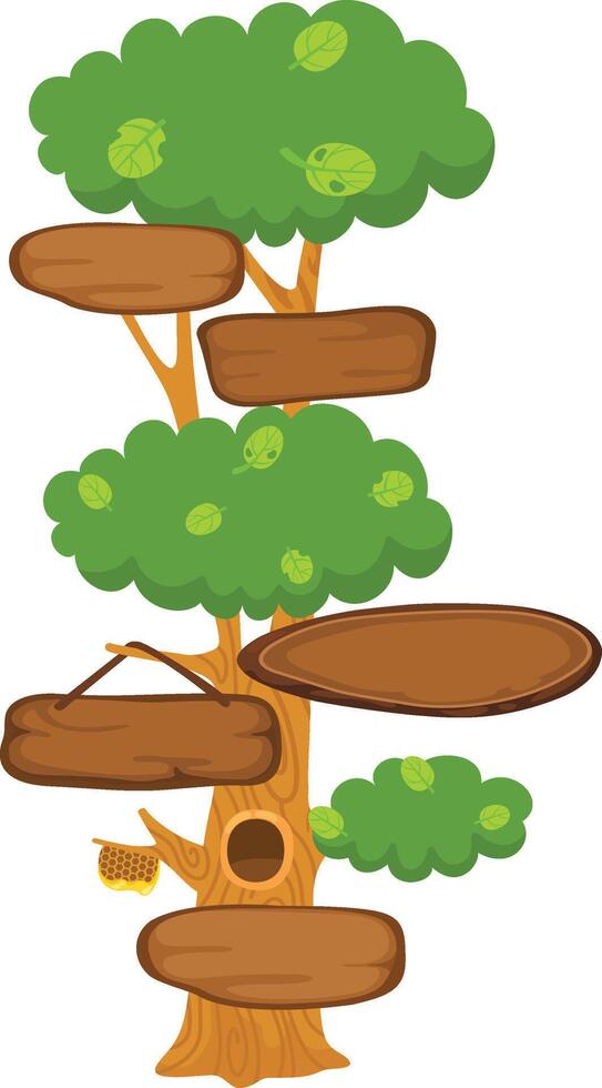 tree with wooden signboard isolated of illustration vector