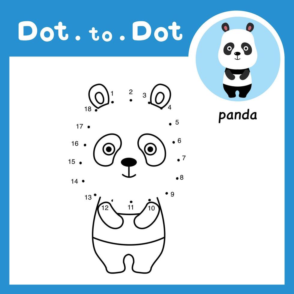 Dot to dot educational game and coloring book of panda animal cartoon for preschool kids activity about learning counting number and handwriting practice worksheet. illustration vector