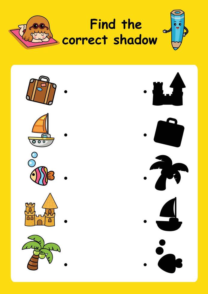 Find the correct shadow education game for children illustration vector
