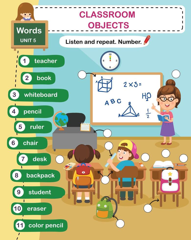 education vocabulary classroom objects illustration vector