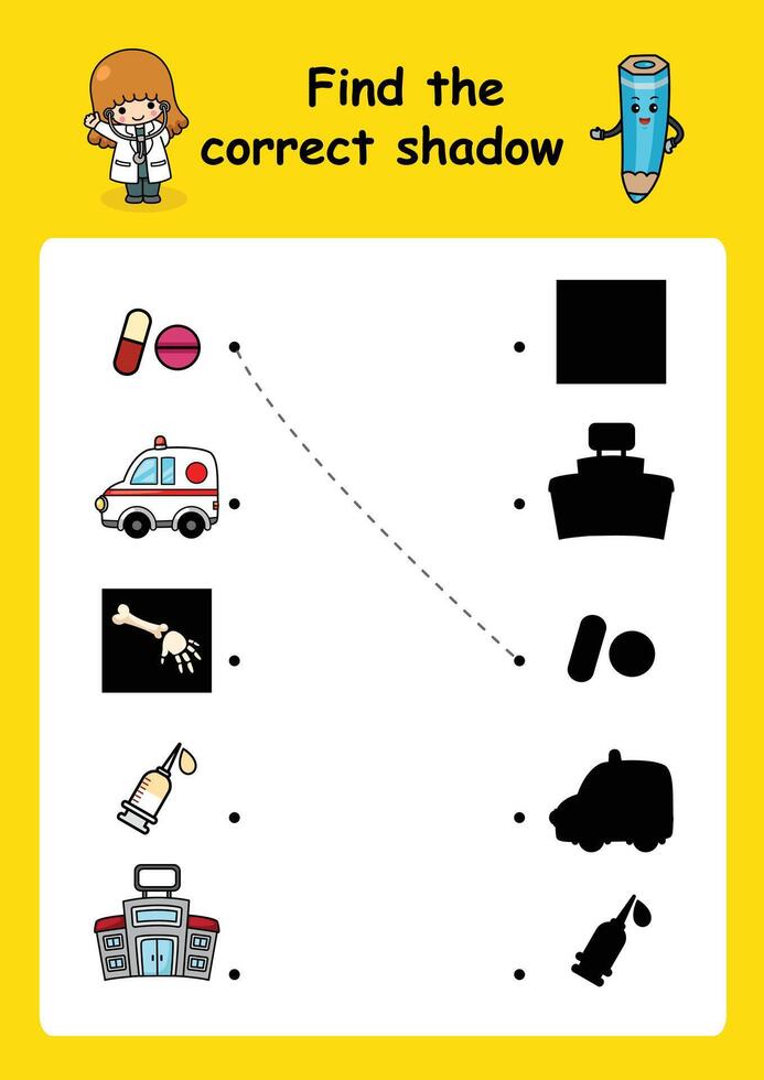 Find the correct shadow education game for children illustration vector
