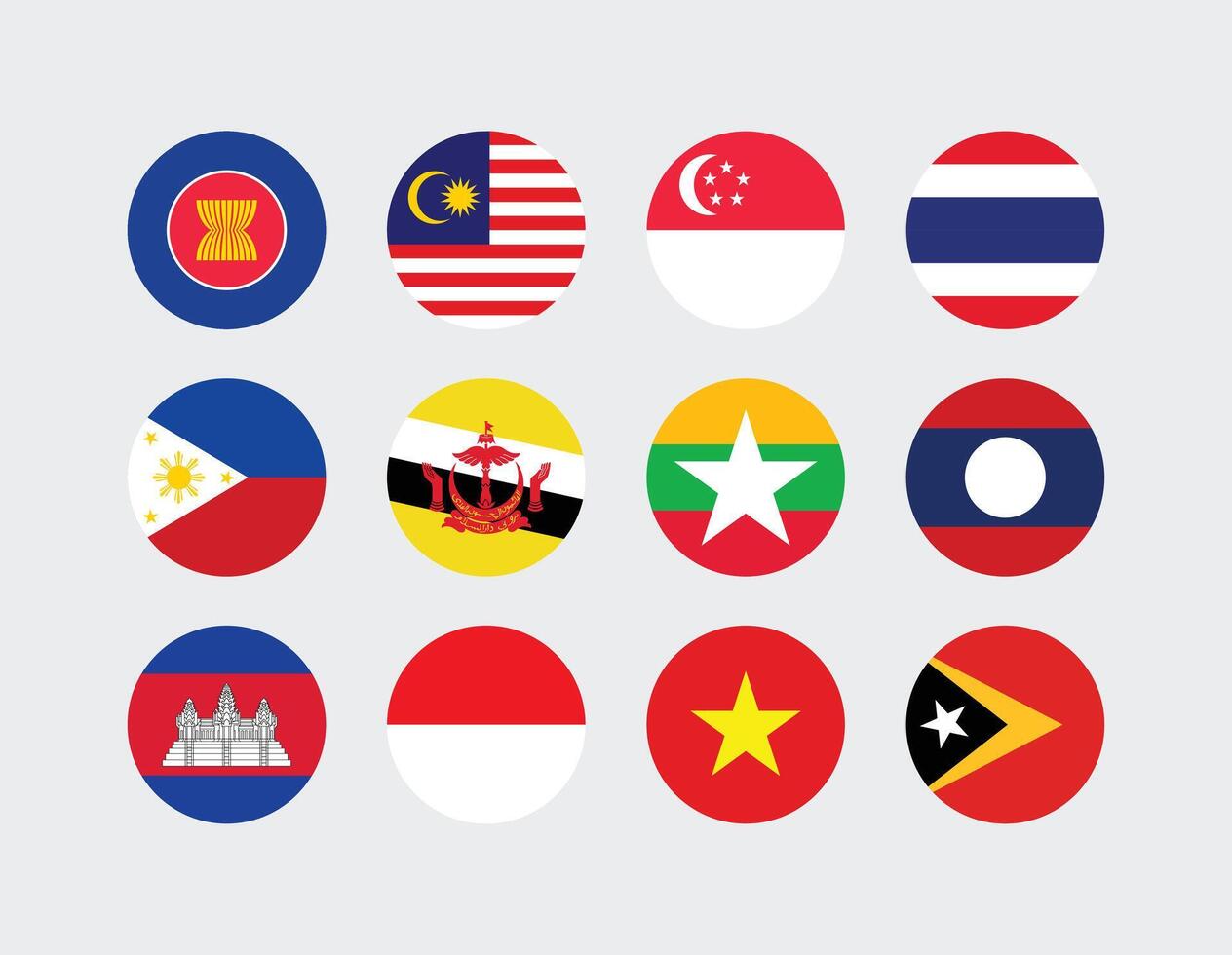National Flag of All ASEAN Countries. Set of ASEAN Country Round Flag. vector