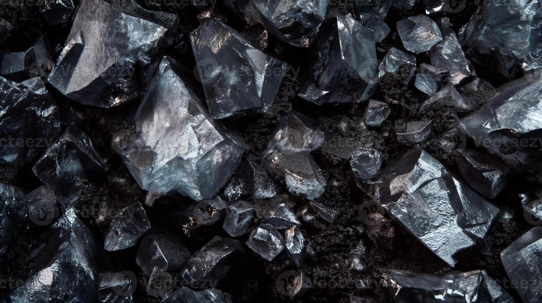 Macro shot of dark crystals. Mineral texture background. Design element for graphics or product display. photo