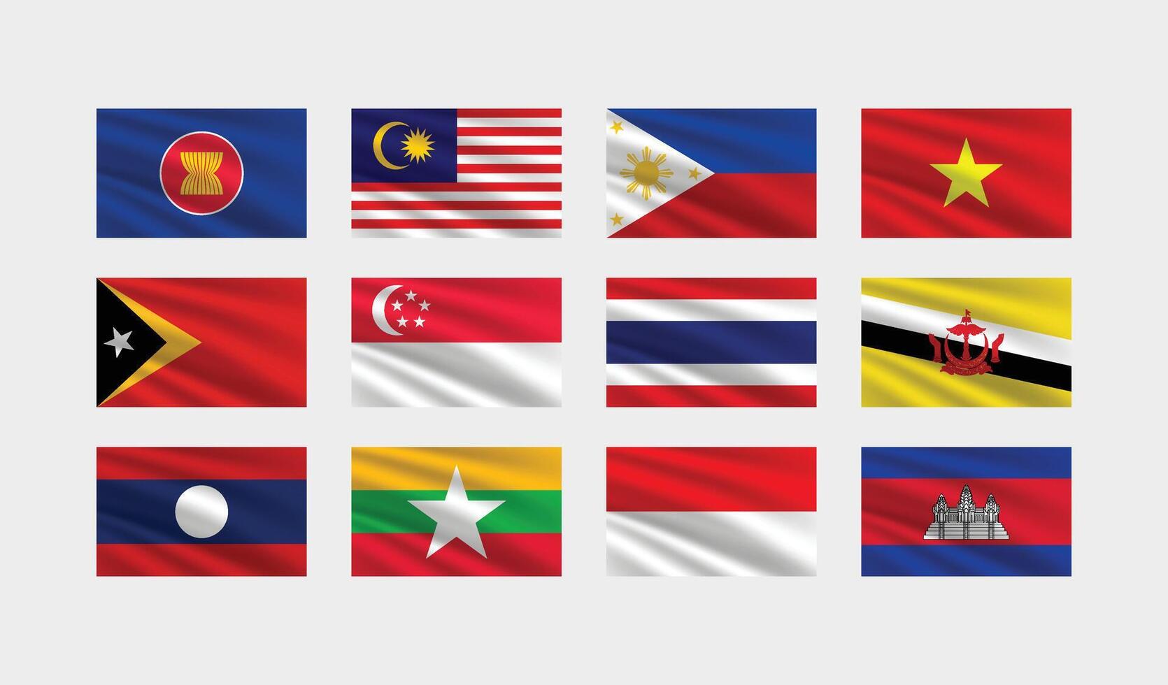 National Flag of All ASEAN Countries. Set of ASEAN country Flag. vector