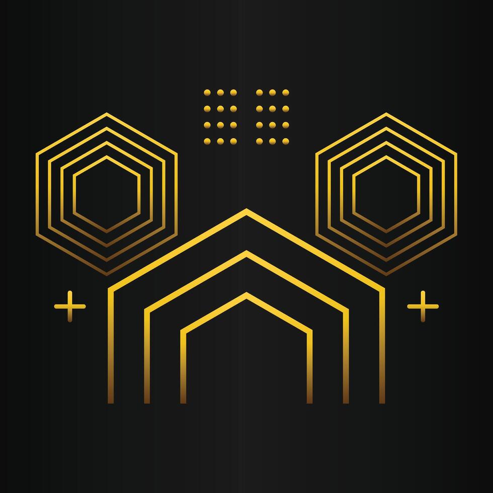 golden hexagon design on black background vector