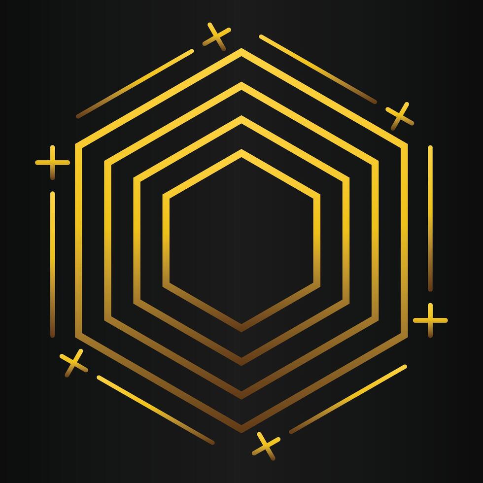 golden hexagon design on black background vector