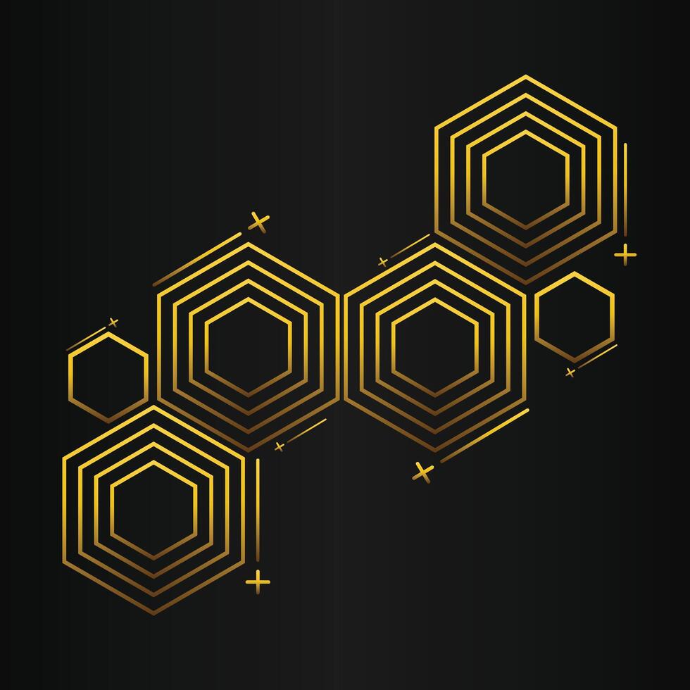 golden hexagon design on black background vector