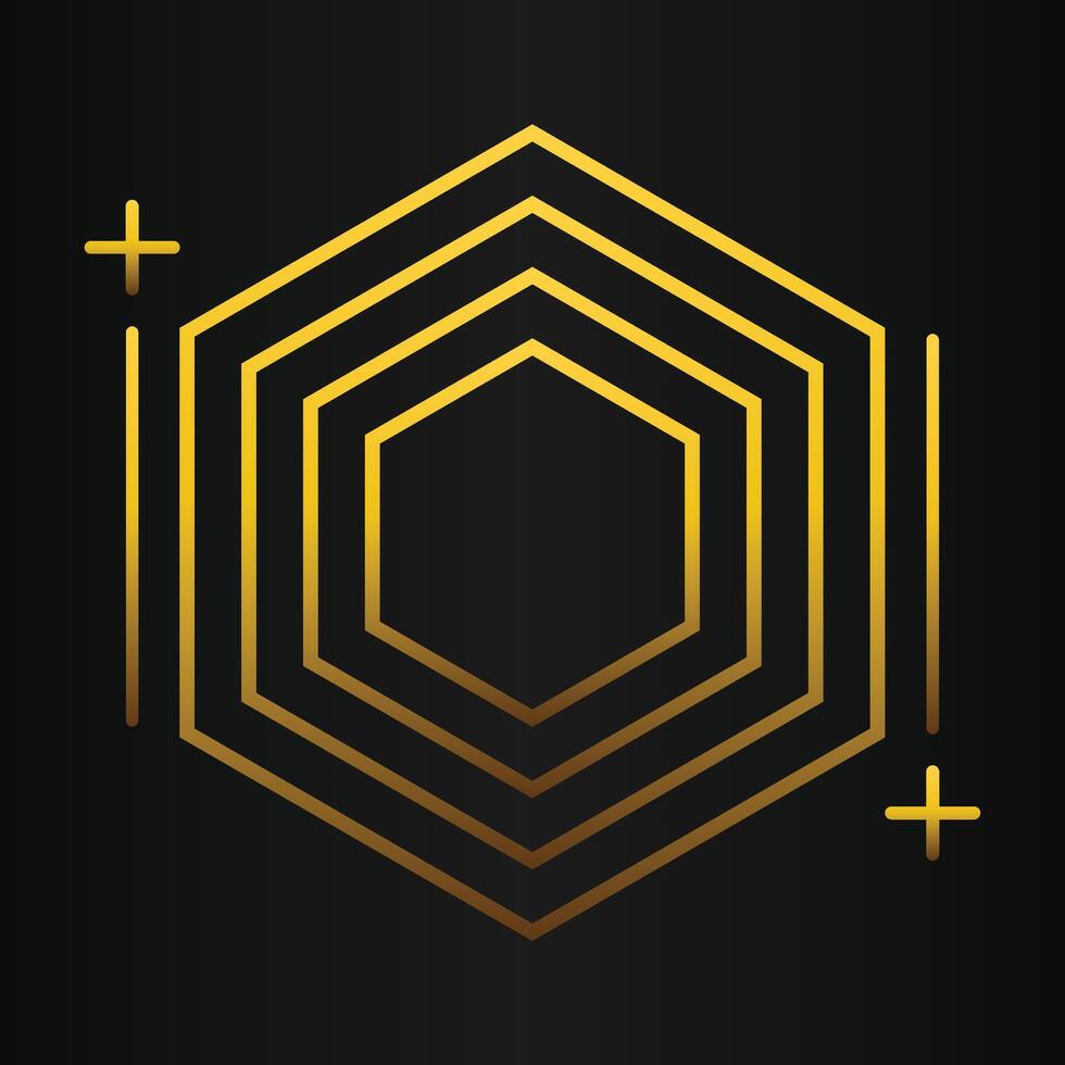 golden hexagon design on black background vector