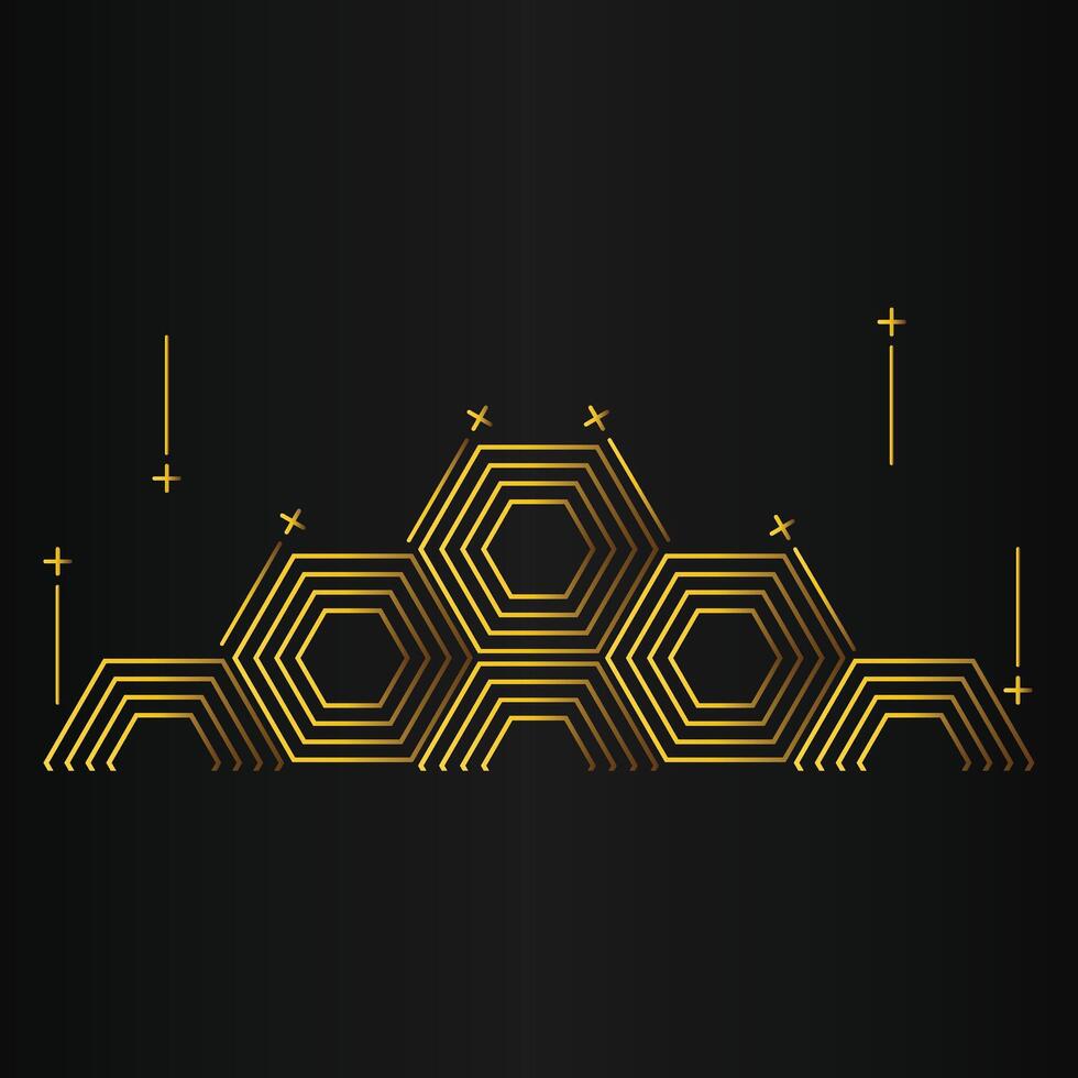 golden hexagon design on black background vector