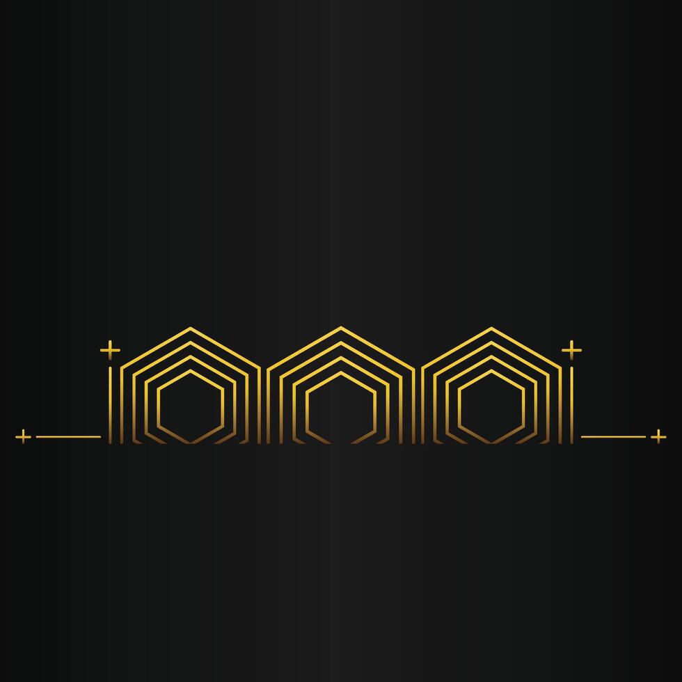 golden hexagon design on black background vector