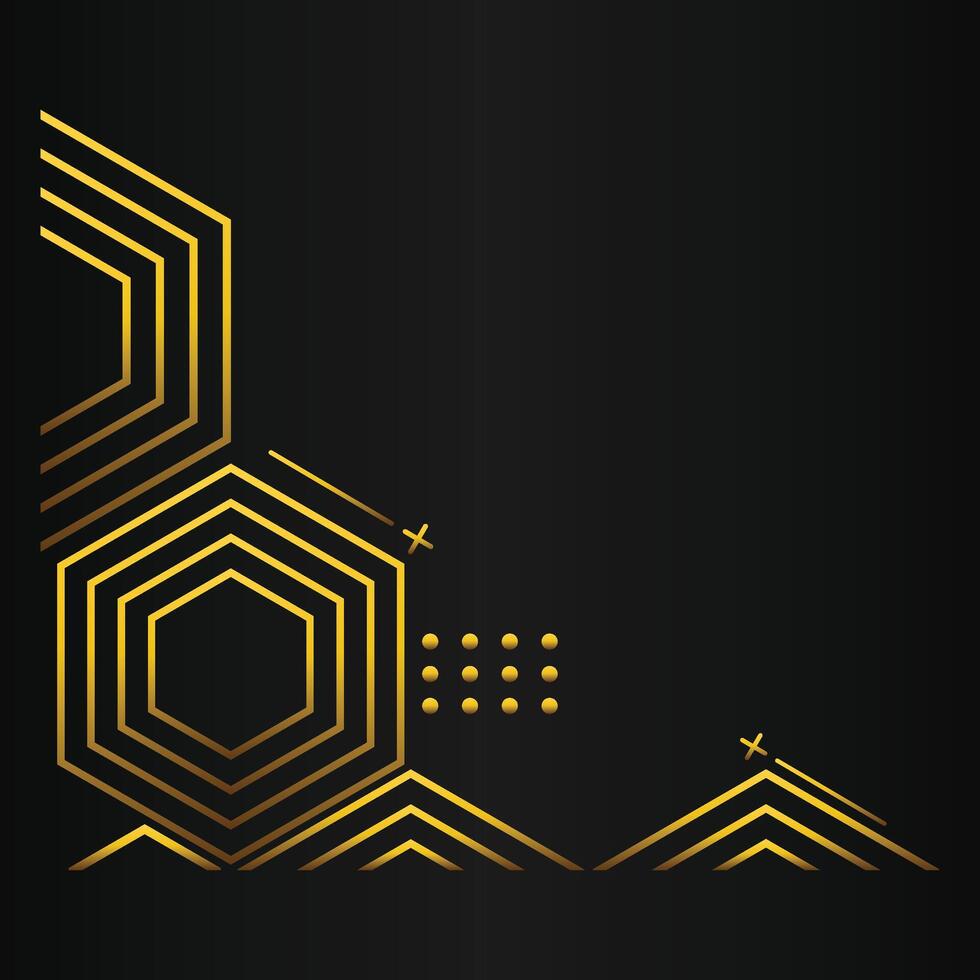 golden hexagon design on black background vector