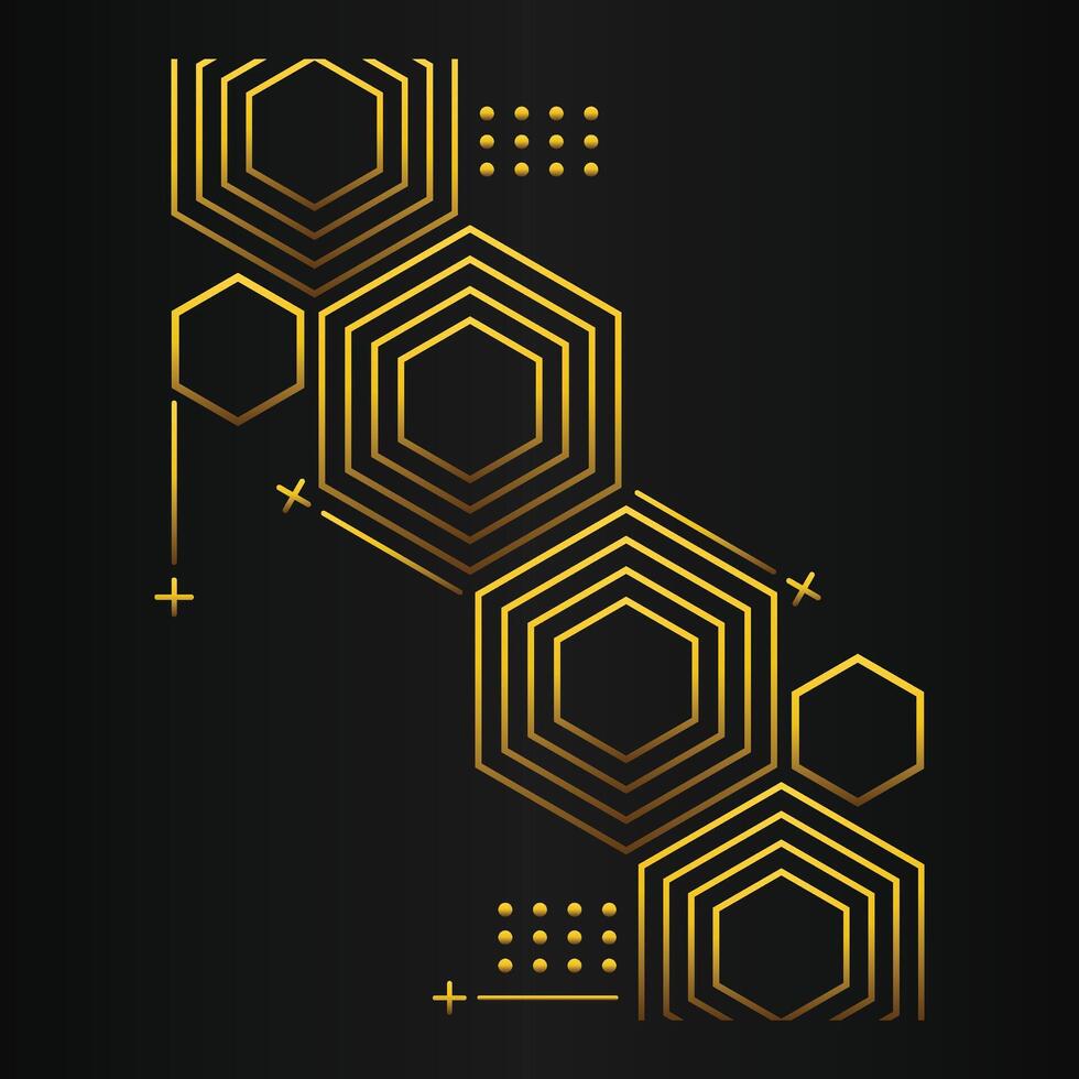 golden hexagon design on black background vector
