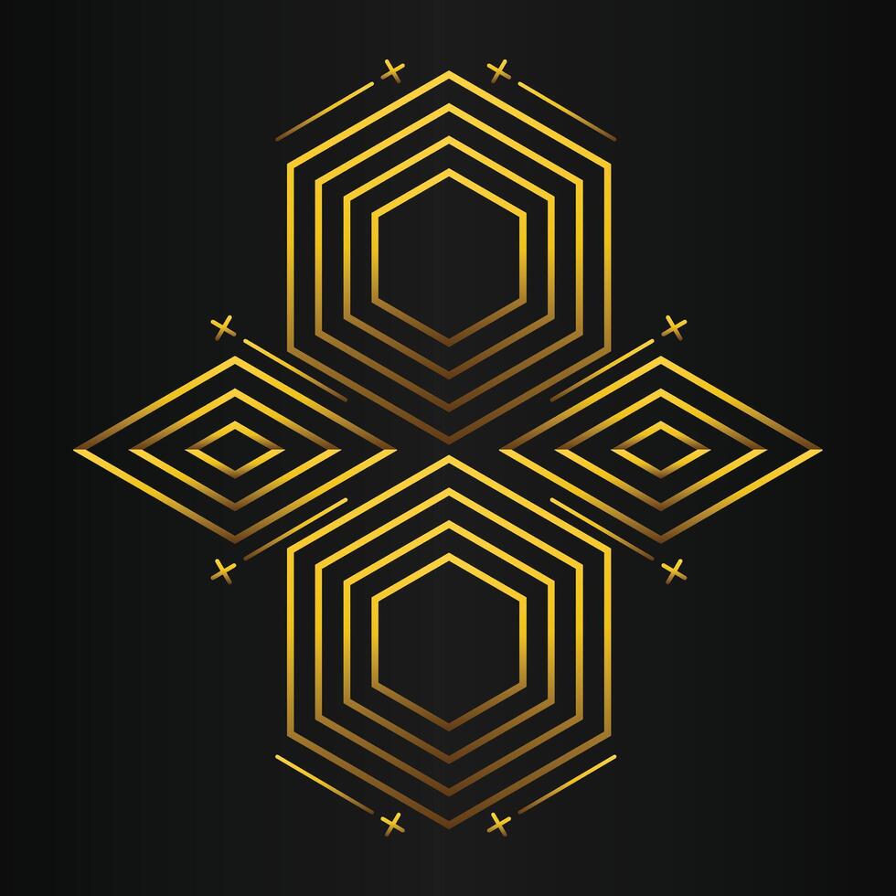 golden hexagon design on black background vector