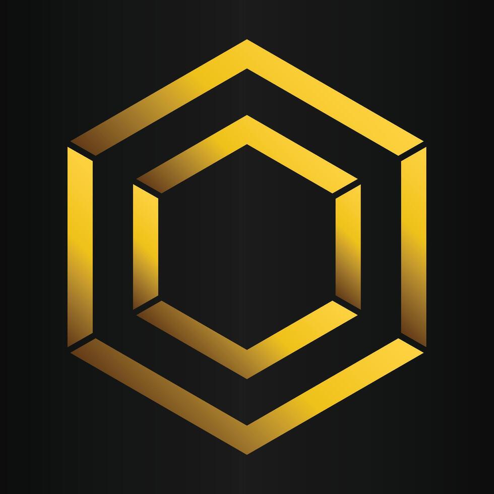 golden hexagon design on black background vector