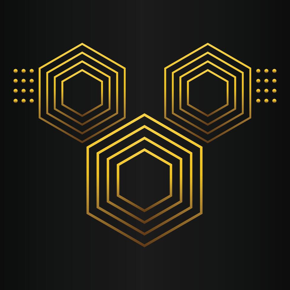 golden hexagon design on black background vector