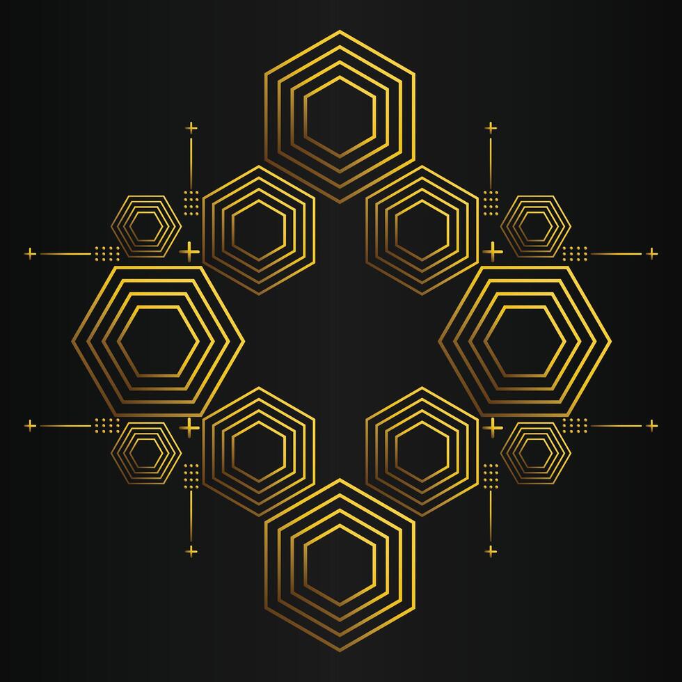 golden hexagon design on black background vector
