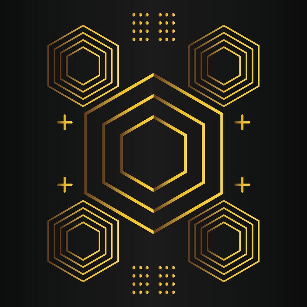 golden hexagon design on black background vector