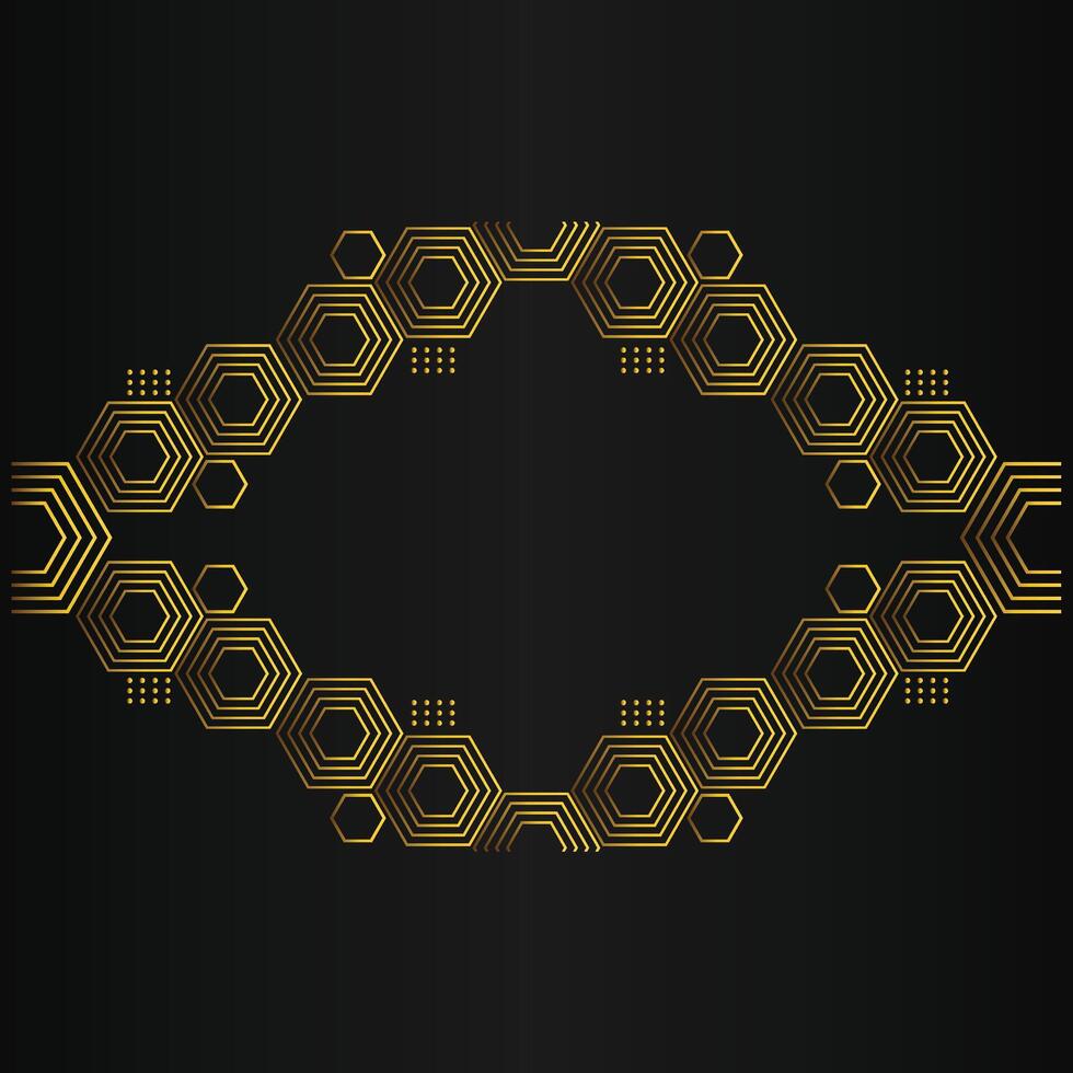 golden hexagon design on black background vector