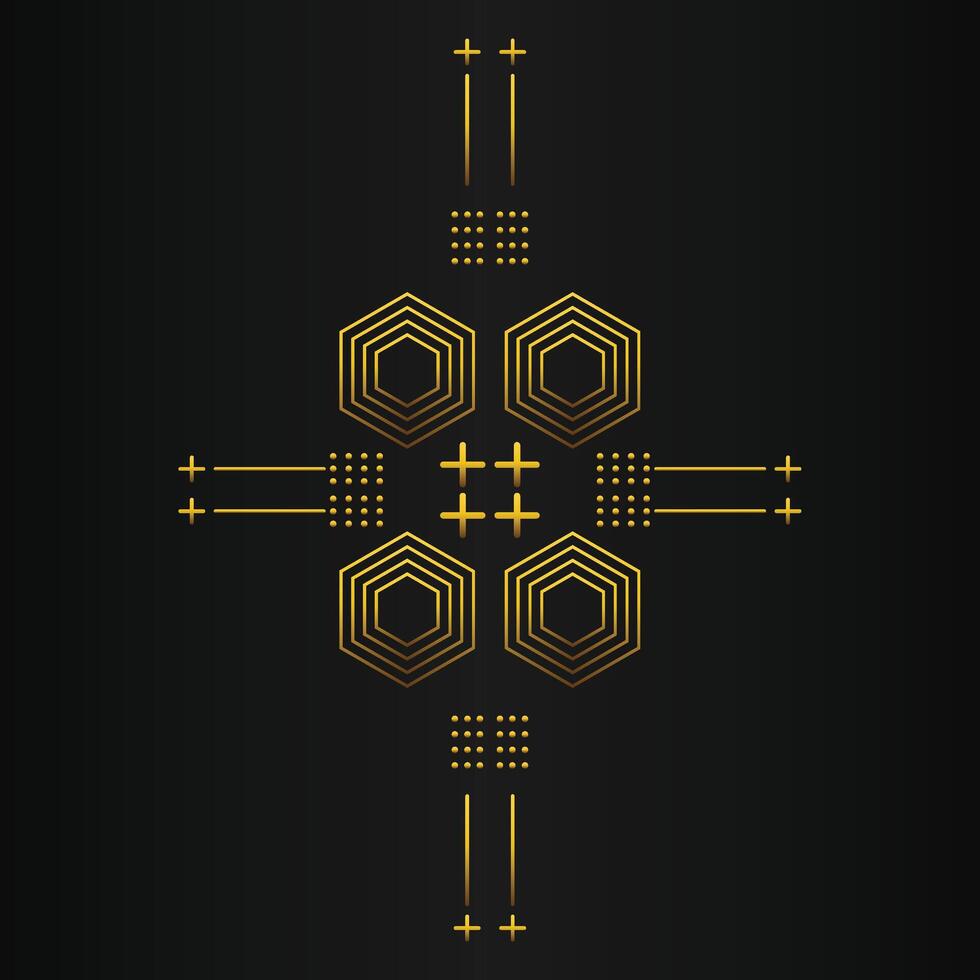 golden hexagon design on black background vector