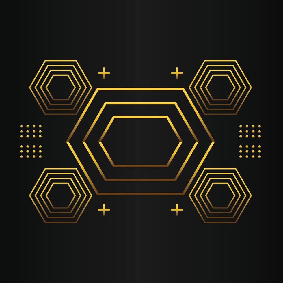 golden hexagon design on black background vector