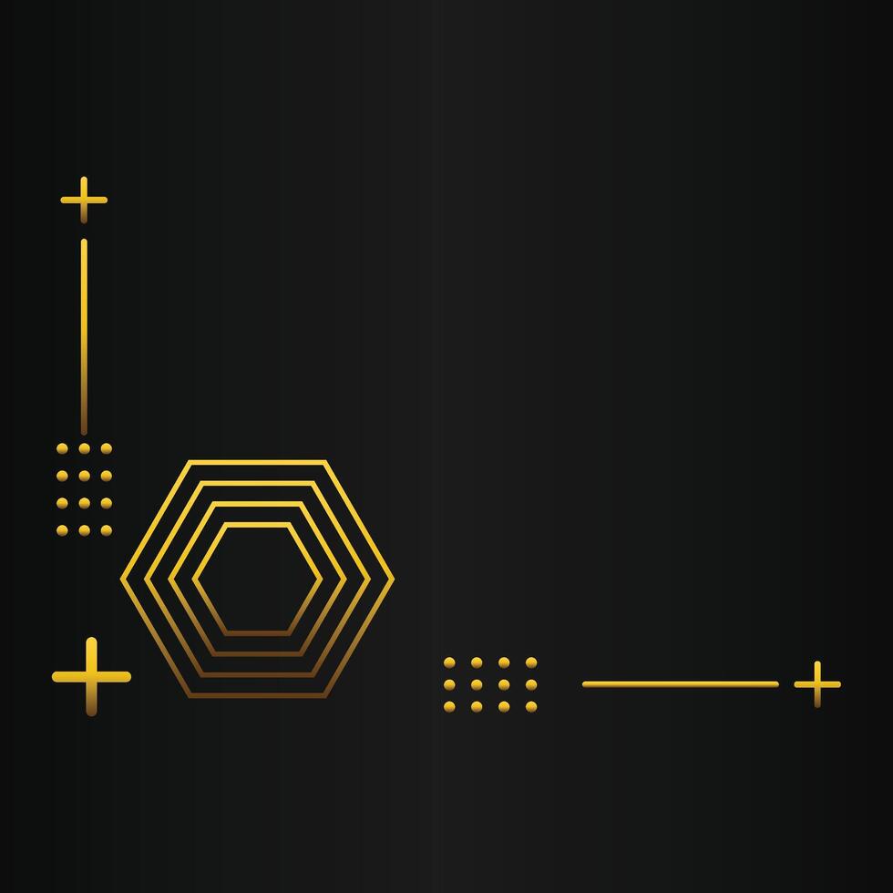 golden hexagon design on black background vector