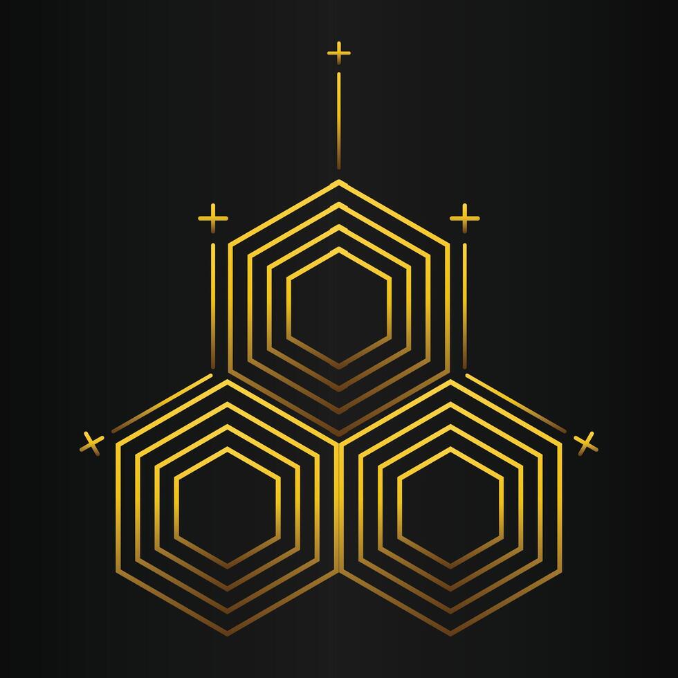 golden hexagon design on black background vector