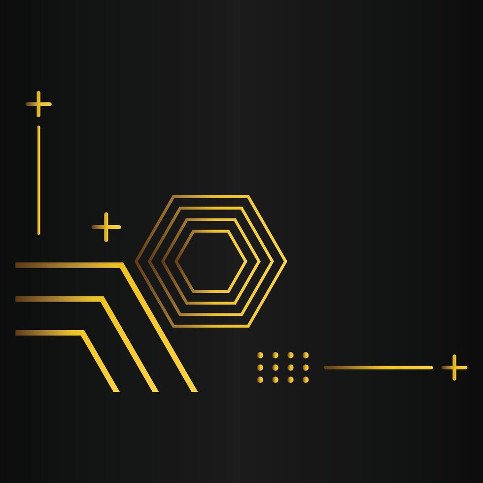 golden hexagon design on black background vector