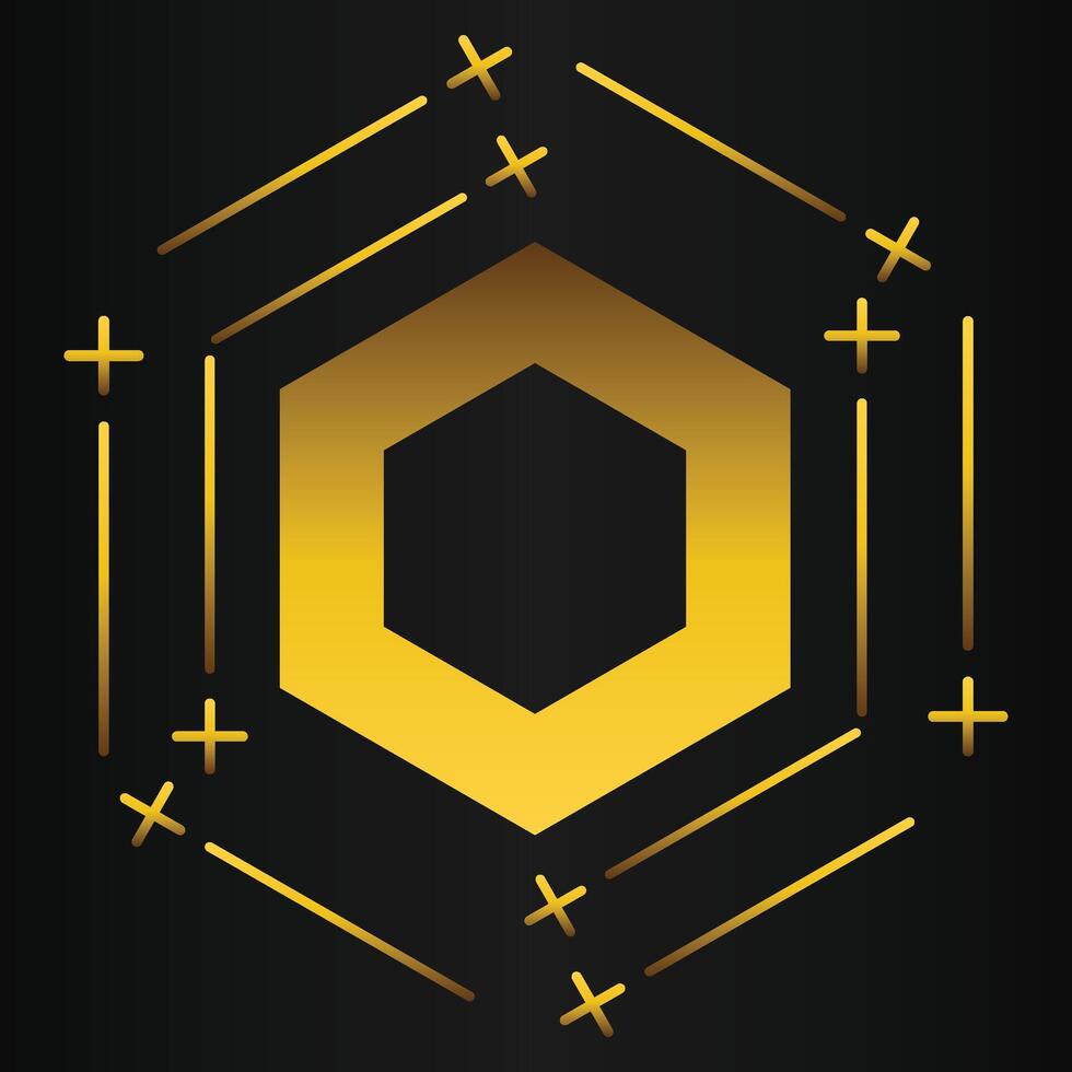golden hexagon design on black background vector