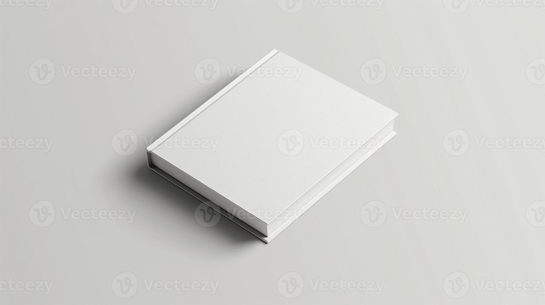 White book on a light grey background. Clean and simple book mockup with copy space, perfect for cover design presentations, branding, and marketing materials. photo