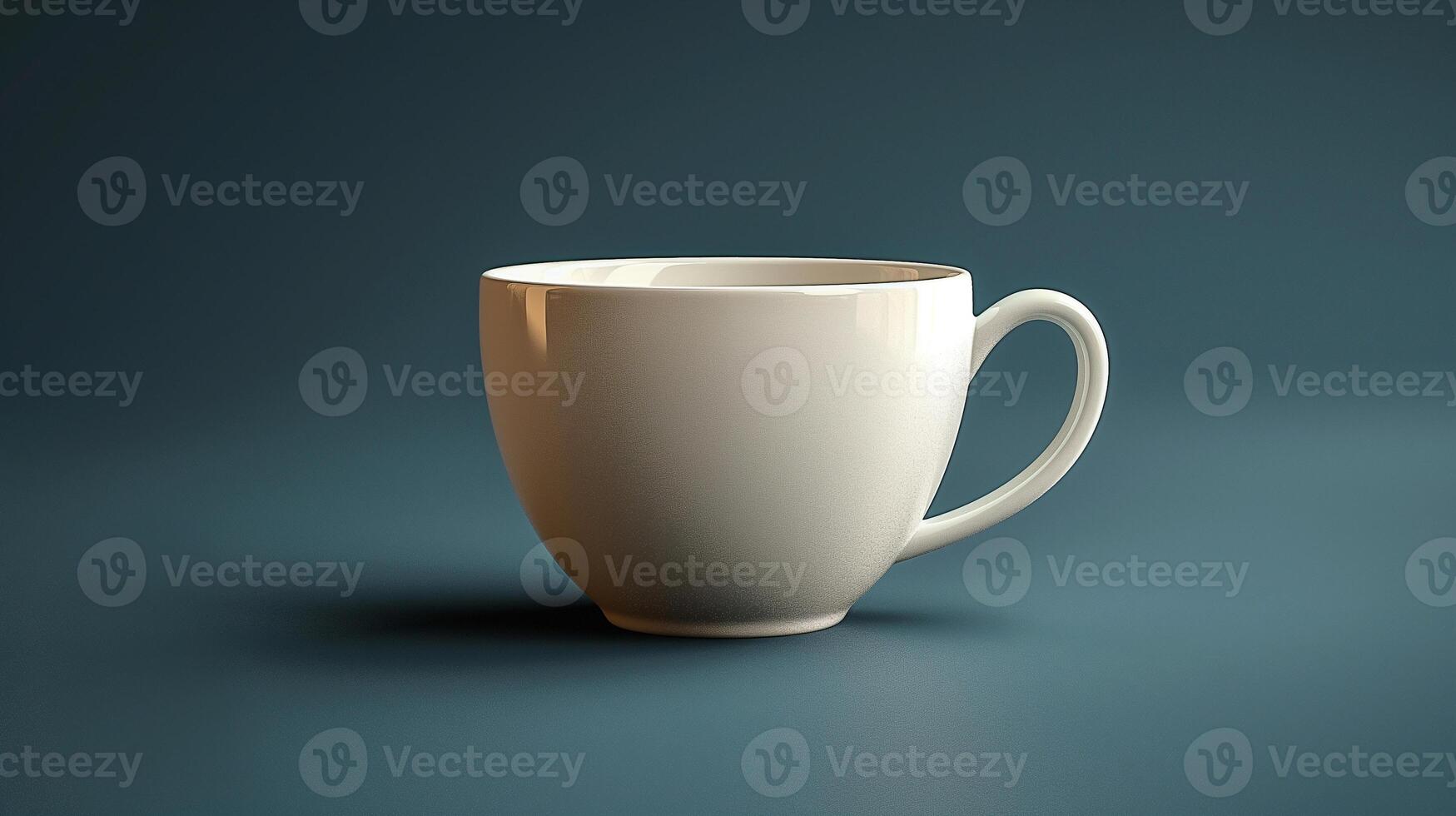 Single beige coffee cup on a blue background. Minimalistic design for advertising, branding, and packaging with copy space. photo