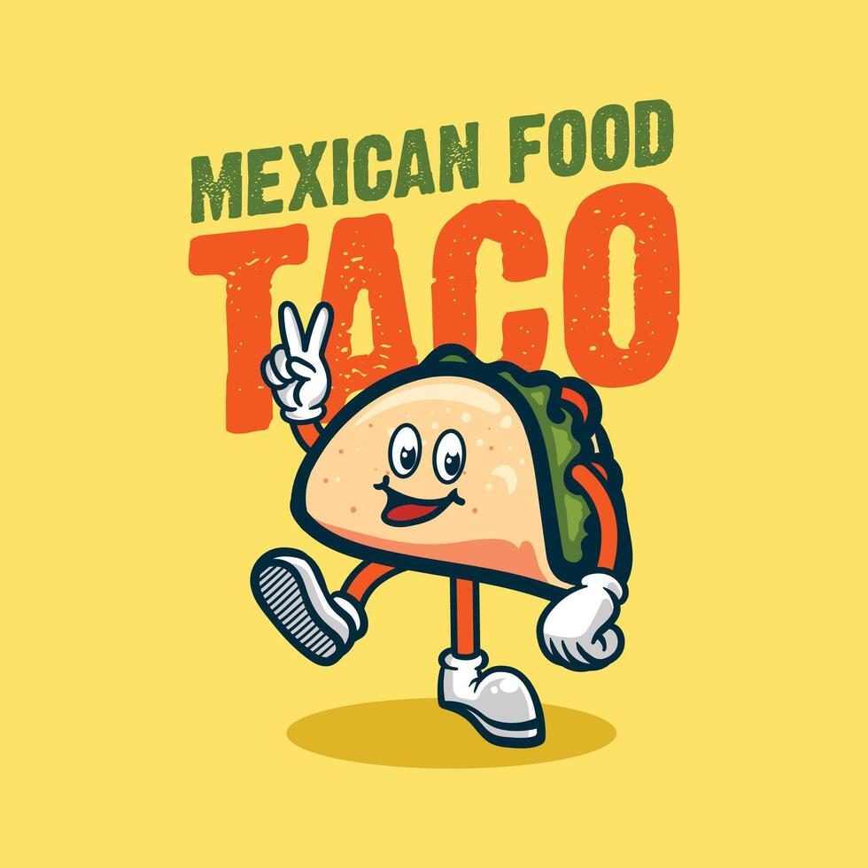 taco mascot with groovy illustration style vector
