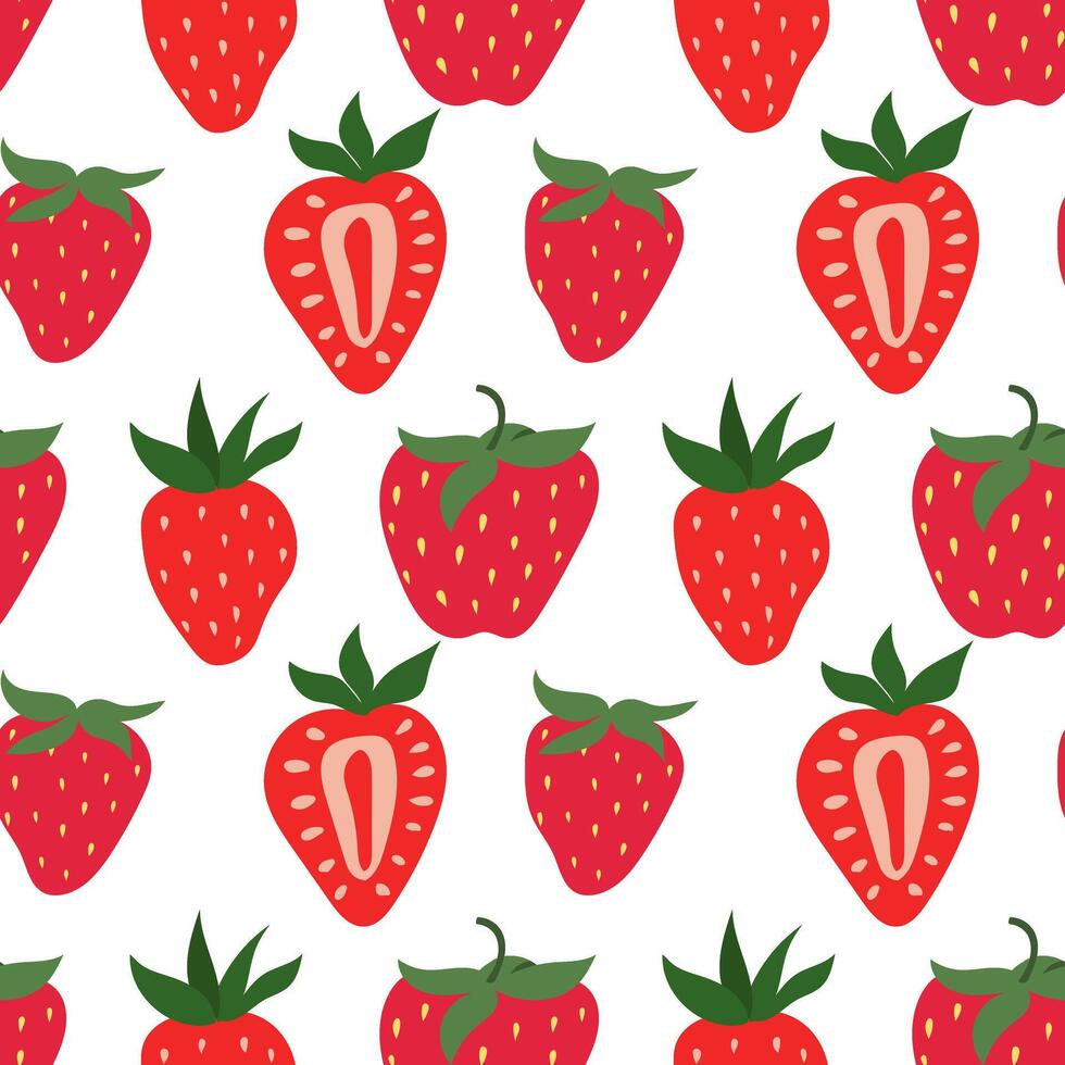 Seamless pattern of hand drawn beautiful strawberries vector