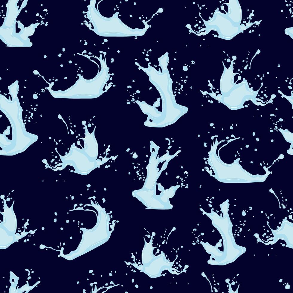 seamless pattern of large splashes of water interspersed with blue color on a dark background vector