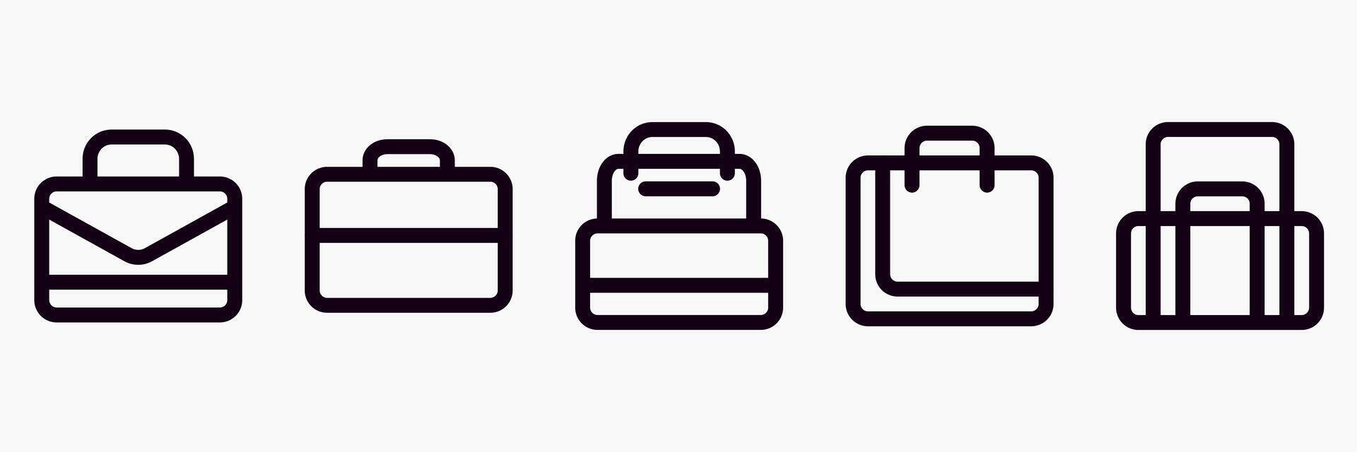 Briefcase icon in line style, set of work bag suitable for portfolio, document, office, student, working accessories and infographic icons. vector